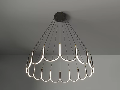 Modern Contemporary Chandelier With Curved White Light Rings And Black Metal Frame 3d model