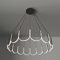 Modern Contemporary Chandelier With Curved White Light Rings And Black Metal Frame