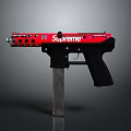 Red Supreme Logo Weapon Pistol With Black Handle And Distinctive Design 3d model