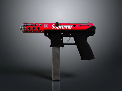 Red Supreme Logo Weapon Pistol With Black Handle And Distinctive Design 3d model