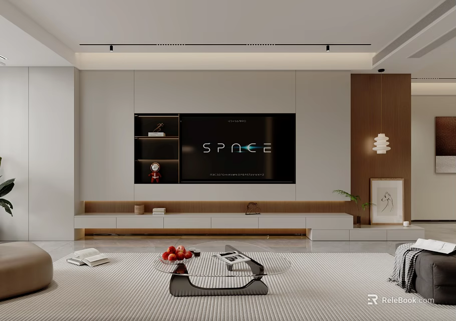 Modern Living Room Interior Design With TV Wall Coffee Table Sofa And Decorative Elements 3d model