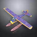 Aerospace Themed Seaplane Model With Blue Purple Cosmic Patterns Yellow Nose Red Floats