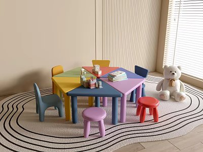 Modern Kindergarten Table and Chair Kindergarten Toy Children's Seat Combination Children's Handmade Table Cartoon Table and Chair 3d model