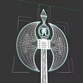 Ornate Double Bladed Axe Weapon With Wing Design And Wooden Handle