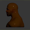Realistic 3D Male Character Bust Sculpture With Bald Head Muscular Chest And Shiny Surface Reflection
