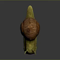 Detailed Brown Spiral Shell Snail Sculpture with Yellow Textured Body and Reflection