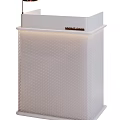 Elegant Modern Reception Desk With Marble Counter Metal Frame Lamp And Decorative Stone