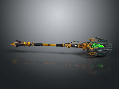Futuristic Mechanical Device With Yellow Black Structure Long Handle And Green Glowing Core 3d model