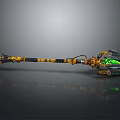Futuristic Mechanical Device With Yellow Black Structure Long Handle And Green Glowing Core