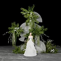 Elegant Wedding Floral Installation With Bride Green Plants White Flowers Hanging Lights