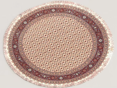 Round Area Rug With Intricate Beige And Red Brown Patterns And Fringed Edges 3d model
