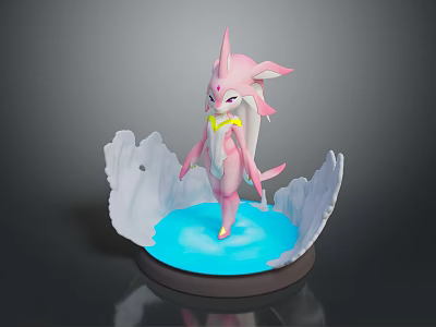 Pink Fairy Like Figure Standing On Blue Base With White Decorative Elements 3d model