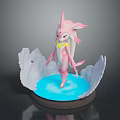 Pink Fairy Like Figure Standing On Blue Base With White Decorative Elements
