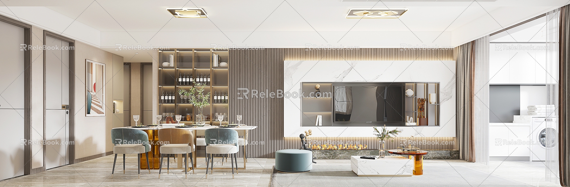 Simple guest dining room living room dining room without main lamp design 3d model