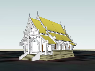 Ancient Architecture With Yellow Roof White Walls Traditional Steps And Decorative Eaves 3d model
