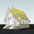 Ancient Architecture With Yellow Roof White Walls Traditional Steps And Decorative Eaves