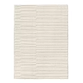 Square Neutral Tone Rug With Soft Textured Horizontal Stripes And Woven Pattern Design