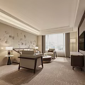 Elegant Hotel Room Interior With Sofa Chair Coffee Table And Floor To Ceiling Window