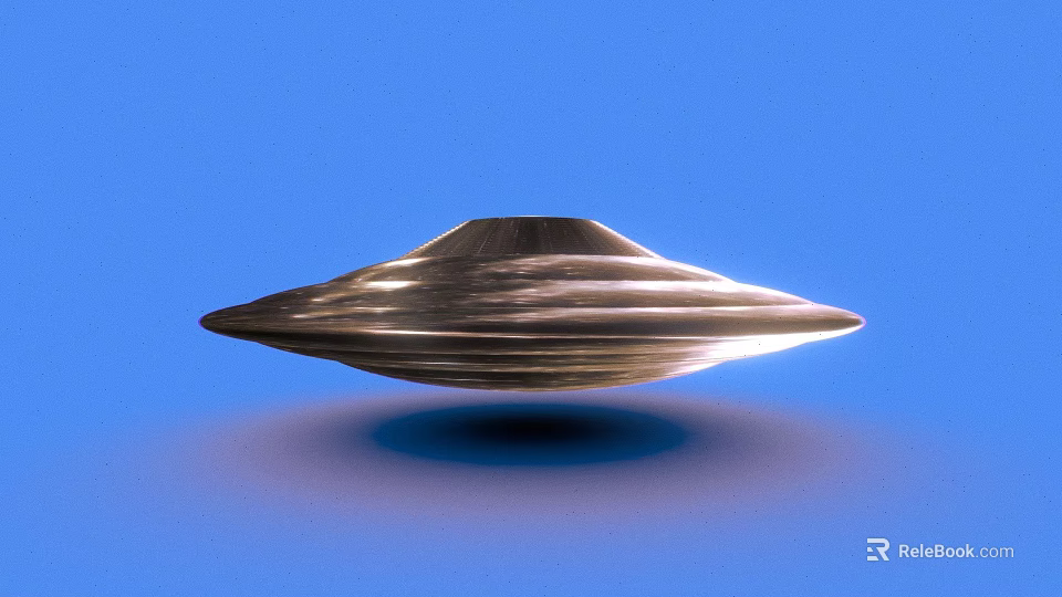 Shiny Silver Metallic Flying Saucer Object Floating On Blue Background 3d model 