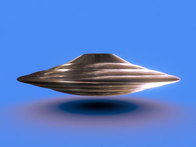 Shiny Silver Metallic Flying Saucer Object Floating On Blue Background 3d model