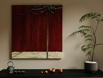 Decorative Painting Red Decorative Hanging Painting Zen Hanging Painting 3d model