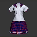 White Short Sleeve Sailor Top With Red Blue Plaid Pleated Skirt Outfit