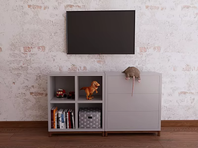 Grey TV Stand With Drawers Compartments TV Screen And Storage For Toys Books 3d model