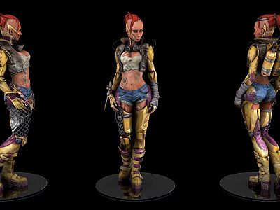Game Movie Character 3D Model Red Hair Yellow Purple Armor Mechanical Parts Design 3d model