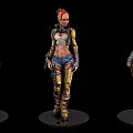 Game Movie Character 3D Model Red Hair Yellow Purple Armor Mechanical Parts Design