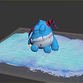 Sleepy Blue Game Movie Character With Red And Black Striped Hat Sitting On Ice Surface