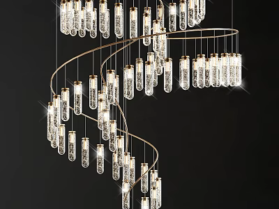 Spiral Crystal Chandelier With Gold Metal Frame And Hanging Crystal Pendants 3d model