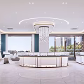 Modern Bright Boutique Interior With Display Counters Chandelier Large Windows And Display Shelves