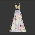 Elegant Formal Gown With Colorful Butterfly Patterns And Pastel Gradient Design