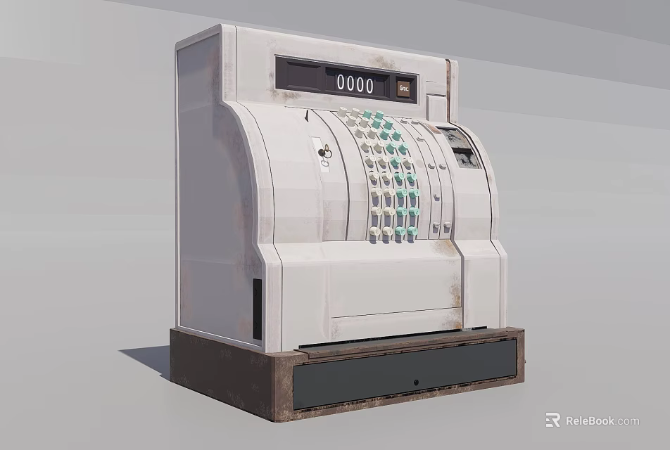 Vintage White Kitchen Appliance With Green Buttons Display Screen And Dark Base 3d model 