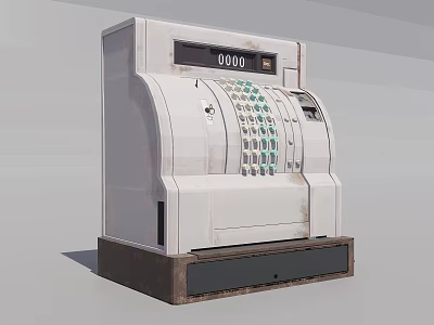 Vintage White Kitchen Appliance With Green Buttons Display Screen And Dark Base 3d model