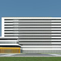 Modern Hospital Building Exterior Design With Yellow White Facade And Glass Windows