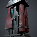 3D Rendered Red Gray Fuel Dispenser With Green Display And Control Panel