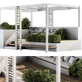 Contemporary Leisure Area Interior With White Frame Gray Sofa Green Plants And Wooden Floor