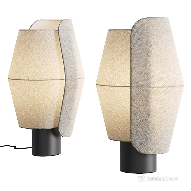 Modern Table Lamps with Beige and Gray Fabric Shades and Black Bases 3d model 