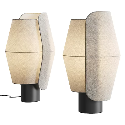 Modern Table Lamps with Beige and Gray Fabric Shades and Black Bases 3d model