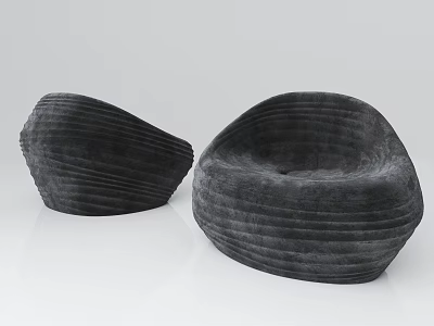 Modern Black Accent Chair With Textured Striped Design And Unique Curved Shape 3d model