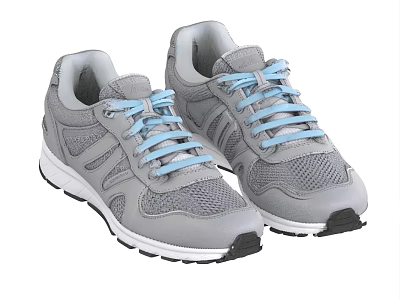 Gray Light Blue Mesh Sneakers With White Soles And Black Toe Caps 3d model
