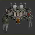 Sci Fi Mechanical Battle Robot With Green Metal Body Orange Parts Weaponized Claws And Mechanical Arms