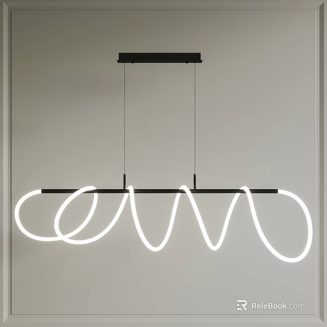 Modern Wavy Chandelier Featuring White LED Light And Black Metal Ceiling Frame 3d model