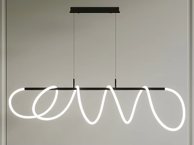 Modern Wavy Chandelier Featuring White LED Light And Black Metal Ceiling Frame 3d model