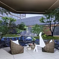 Modern Garden Landscape Design With Lush Trees Winding Paths And Water Features