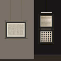 Framed Decorative Wall Artworks With Vertical Lines And Grid Patterns Hanging On Light And Dark Walls