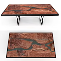 Modern Coffee Table With Wooden River Design Tabletop And Black Metal Legs