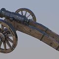 Antique Historical Cannon Weapon With Wooden Wheels And Metal Barrel