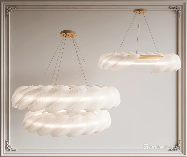 Modern White Spiral Pendant Lights With Wooden Ceiling Base And Soft Glow 3d model 